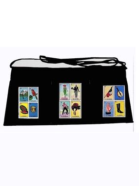 Designer Mexican Bingo Waist Apron in Black
